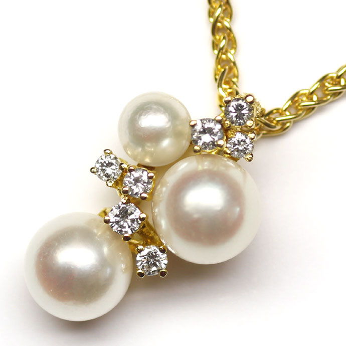 Foto 2 - Perlen Diamanten-Collier mit 0,18ct Brillanten Gelbgold, S9758